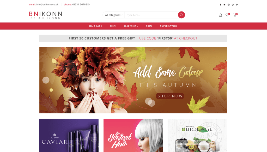 BNIKONN beauty ecommerce website design - Leeds web designer