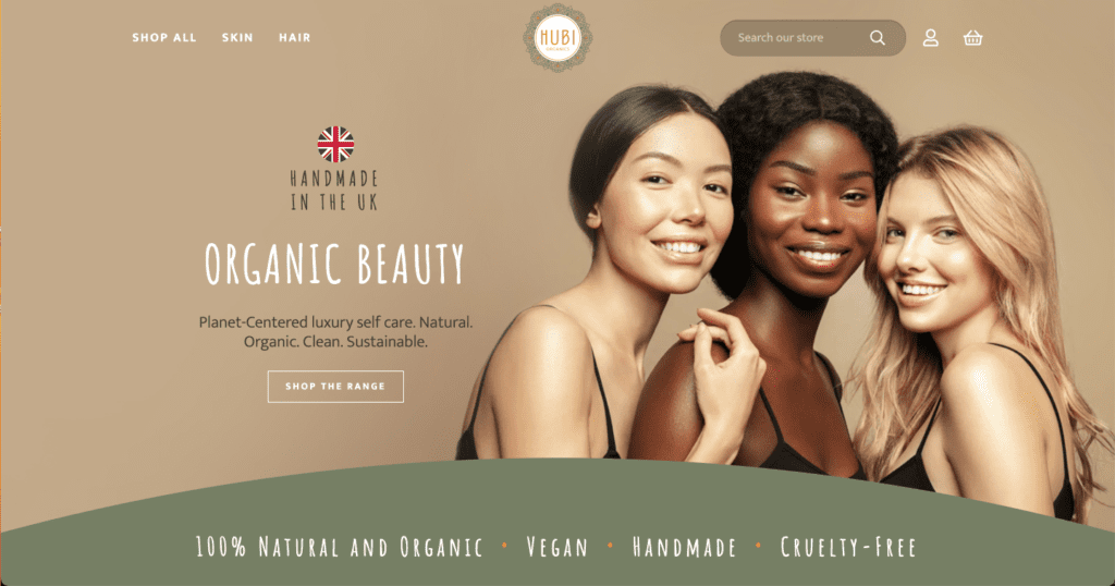 Hubi Organics beauty ecommerce website design - Leeds web designer