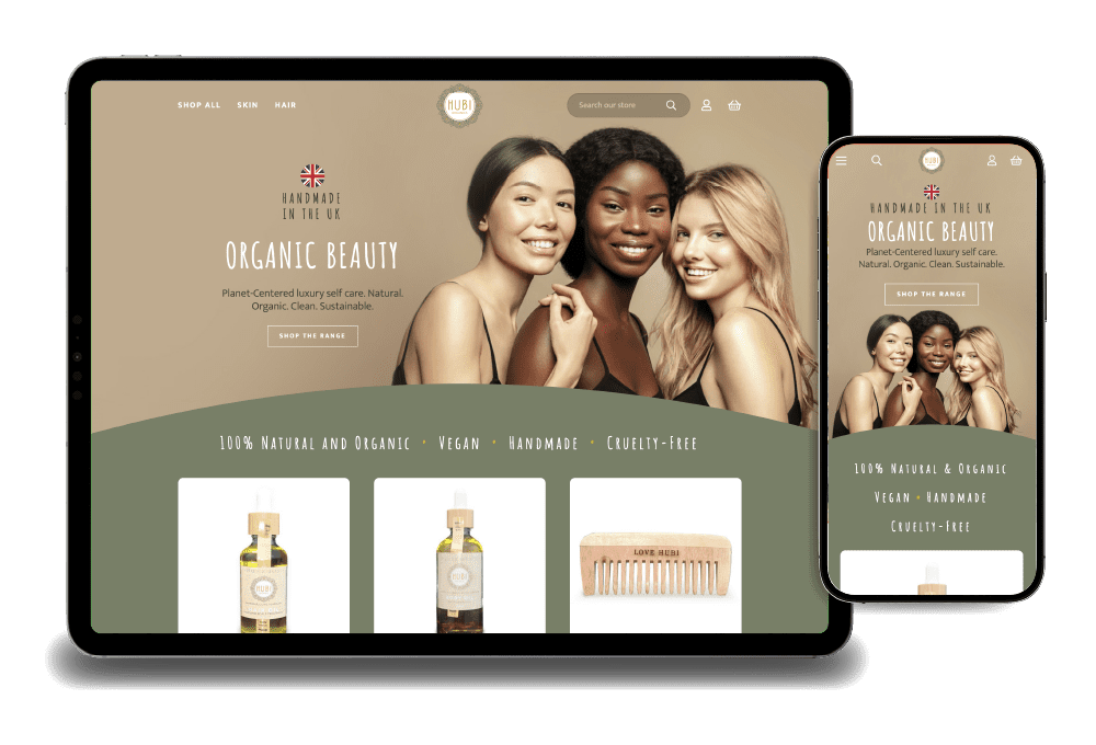 Hubi Organics - beauty products ecommerce website